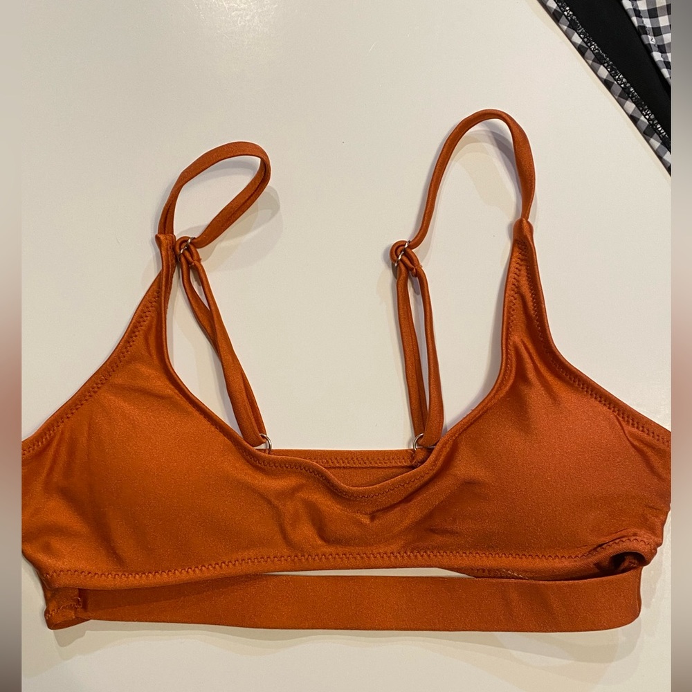 EUC Small Bikini top dec band under front bust adjst straps rust burnt orange 👙